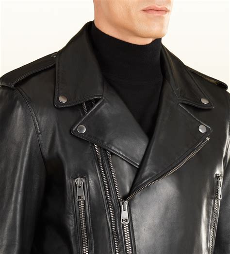 gucci black biker jacket|Gucci leather motorcycle jacket.